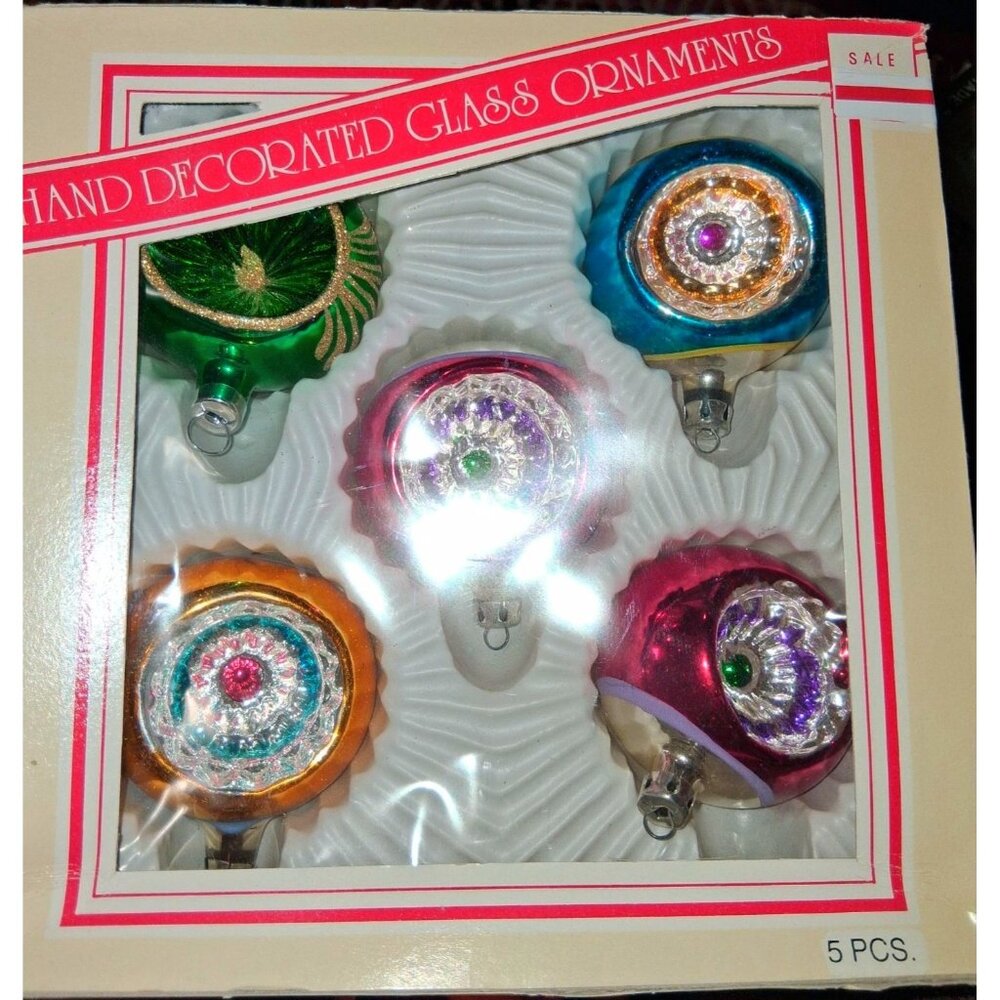Hand Decorated Glass Ornaments 5-Piece Set - Multicolor Vintage-Inspired Design